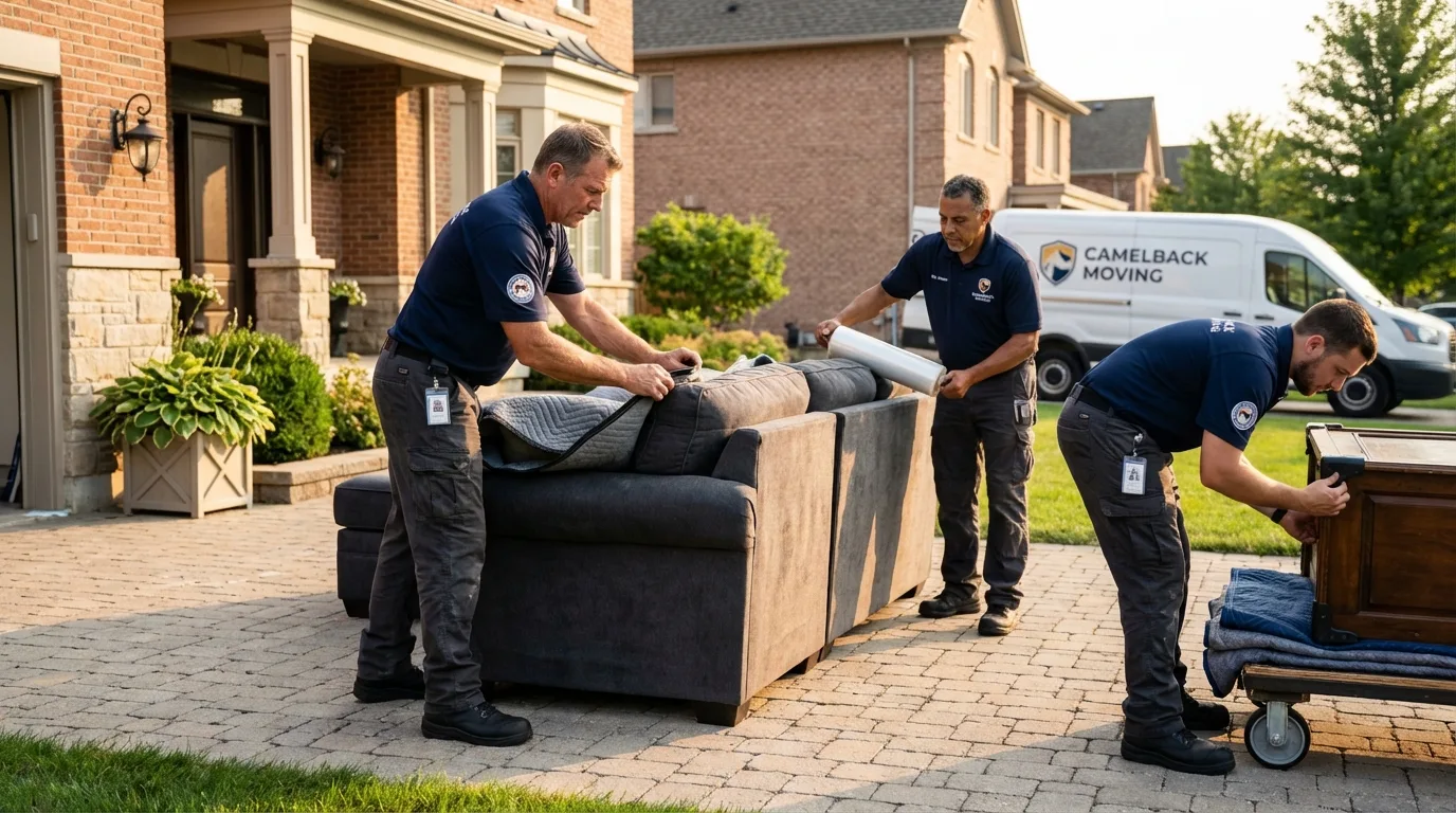 Large estate moving crew wrapping furniture in Winston, OR